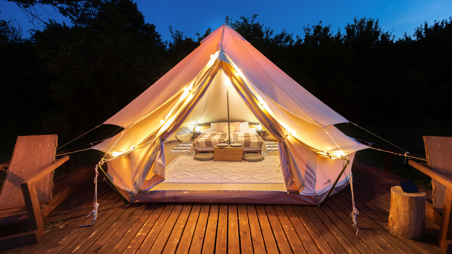 Tent at glamping, night